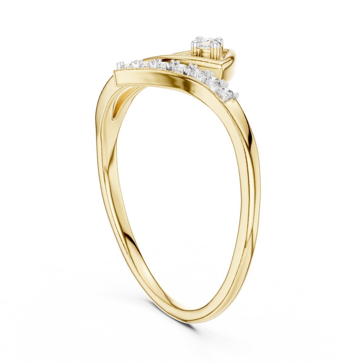 Angular Bypass Moissanite Ring in yellow 925 sterling silver, view 1