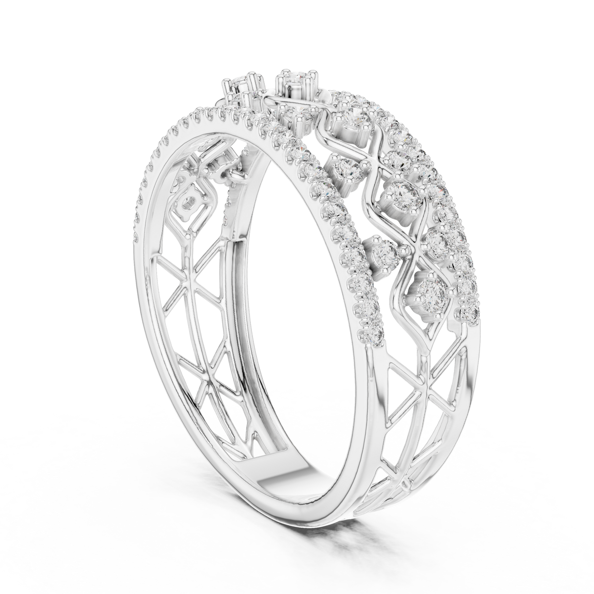 Triple Row Openwork Moissanite Band in white 925 sterling silver, view 1