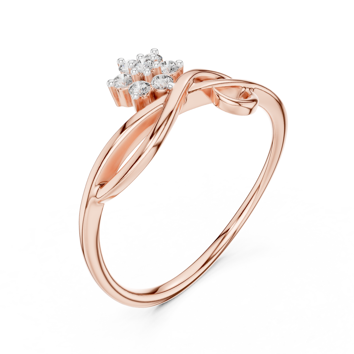 Flower Cluster Infinity Swirl Moissanite Ring in rose 925 sterling silver, view 2