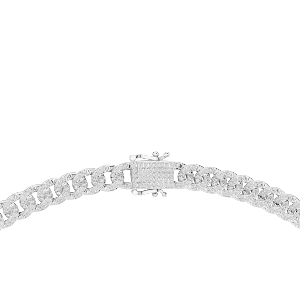 Pave Cuban Link Chain Necklace in white 925 sterling silver, view 4