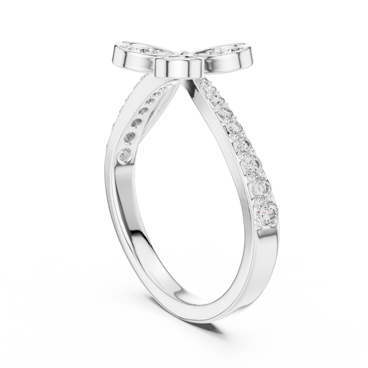 Three Petal Flower Bypass Moissanite Ring in white 925 sterling silver, view 1
