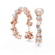 Mixed shape moissanite front hoop earrings in rose 925 sterling silver, view 1