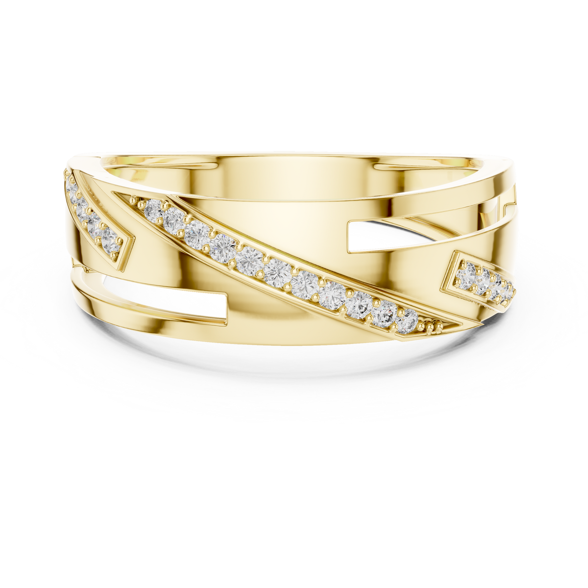 Diagonal Pavé Stripe Geometric Moissanite Band in yellow 925 sterling silver, view 4