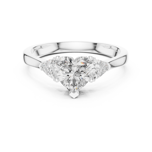 Heart and Trillion Three Stone Moissanite Ring in white 925 sterling silver, view 4