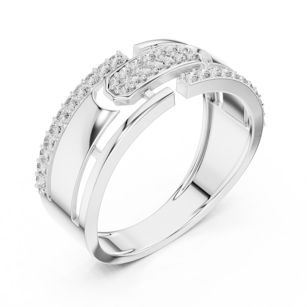 Openwork Multi-Row Pavé Moissanite Band in white 925 sterling silver, view 2