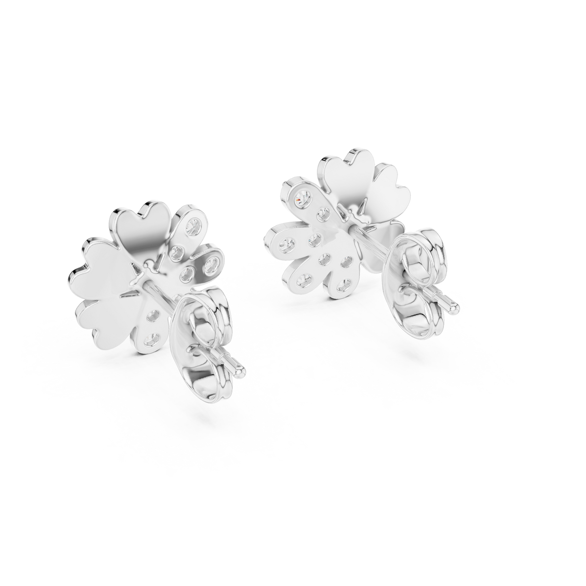 Moissanite Scatter Flower Stud Earrings in white 925 sterling silver, view 3