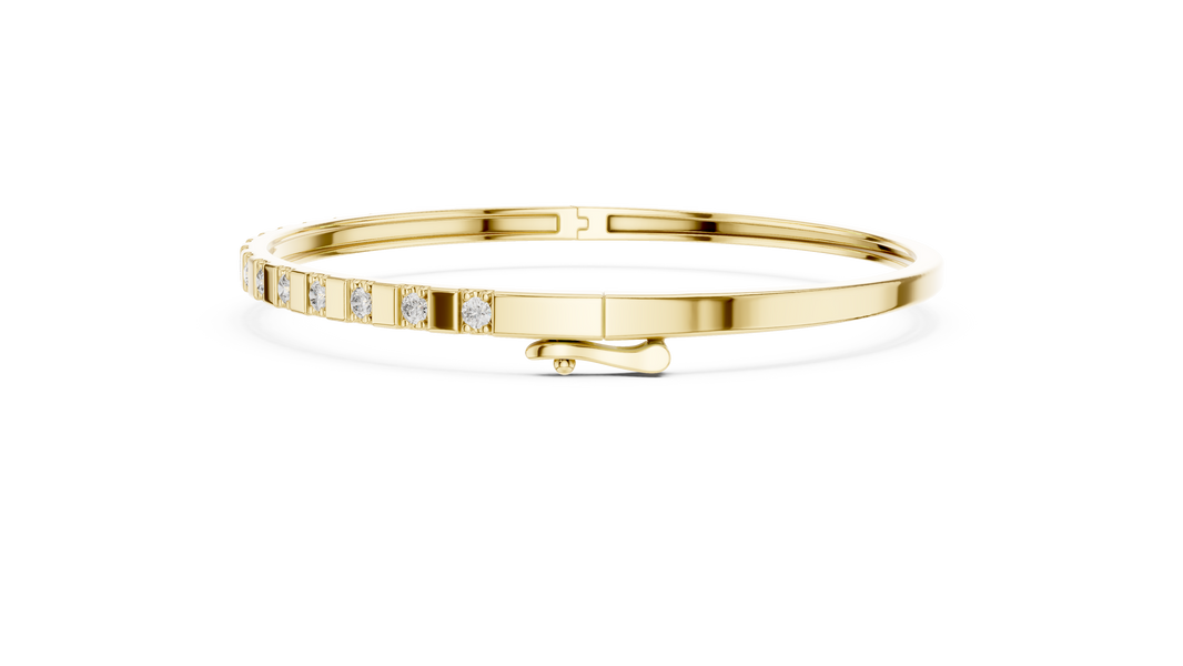 Round Moissanite Hinged Bangle in yellow 925 sterling silver, view 4