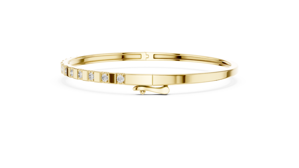 Round Moissanite Hinged Bangle in yellow 925 sterling silver, view 4