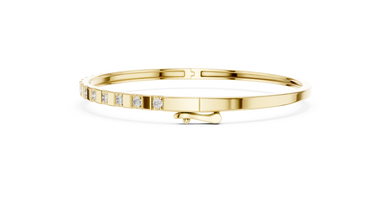Round Moissanite Hinged Bangle in yellow 925 sterling silver, view 4