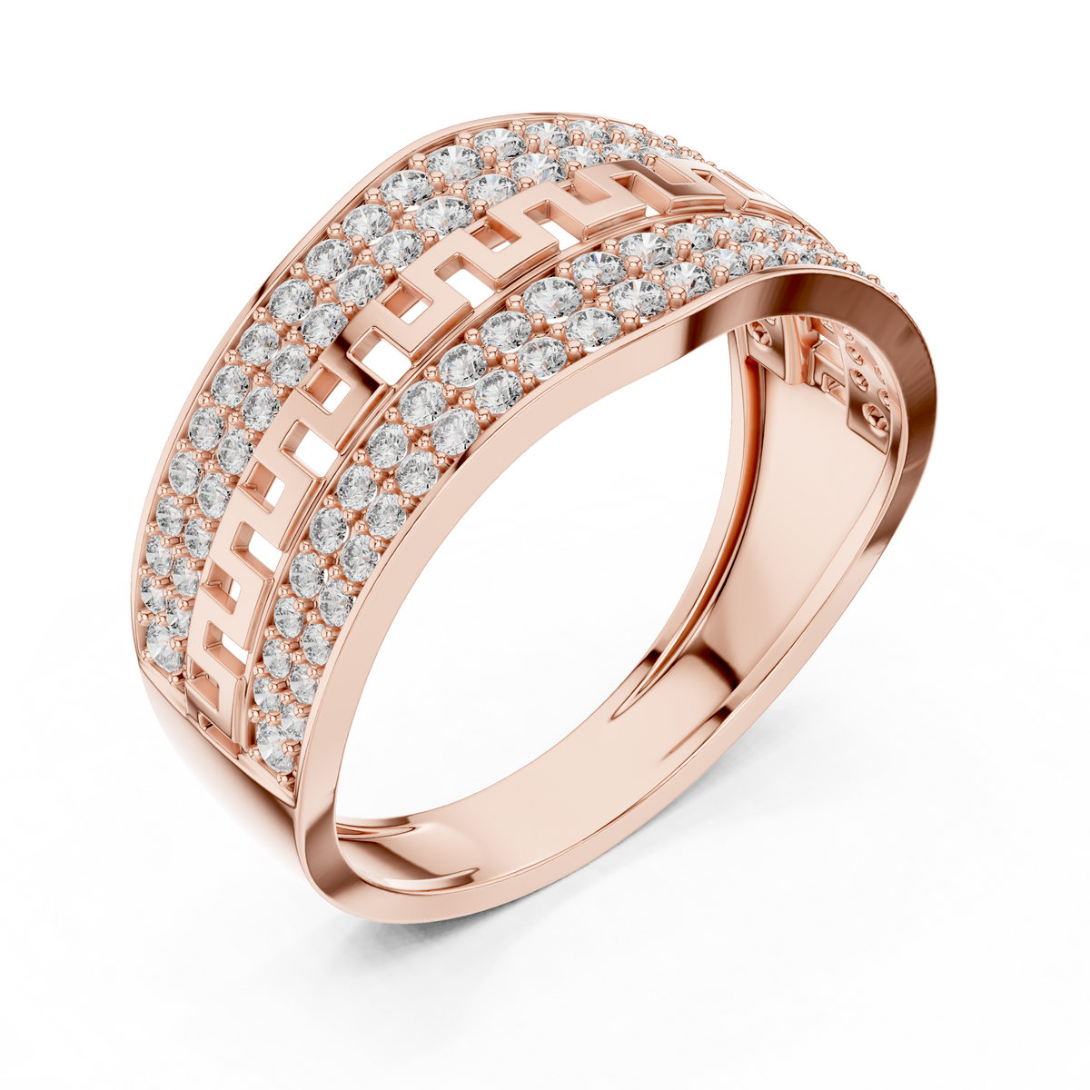 Greek Key Multi-Row Pavé Moissanite Band in rose 925 sterling silver, view 2