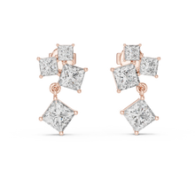 Princess cut moissanite cluster drop earrings in rose 925 sterling silver, view 4