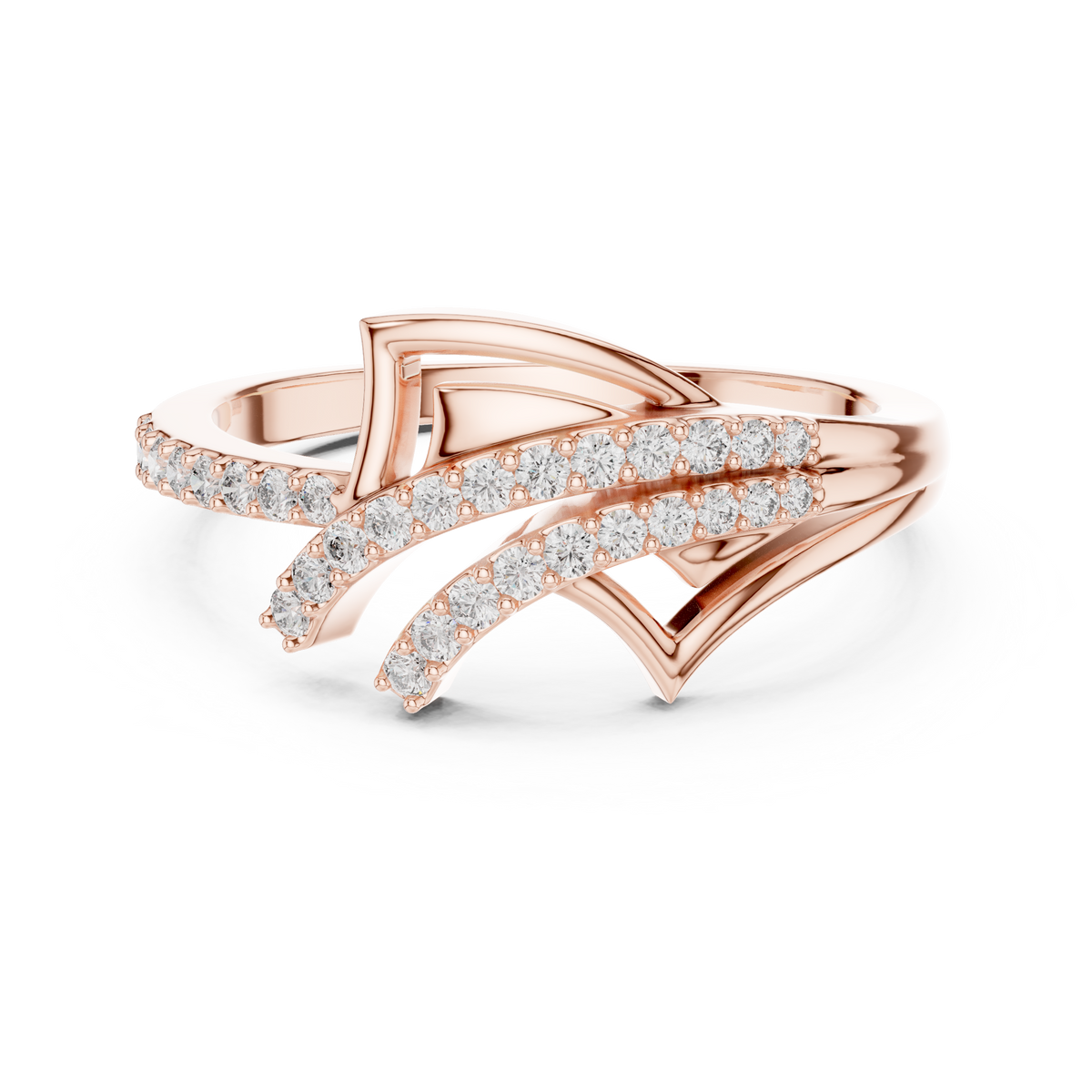 Pavé Wing Crossover Moissanite Ring in rose 925 sterling silver, view 4