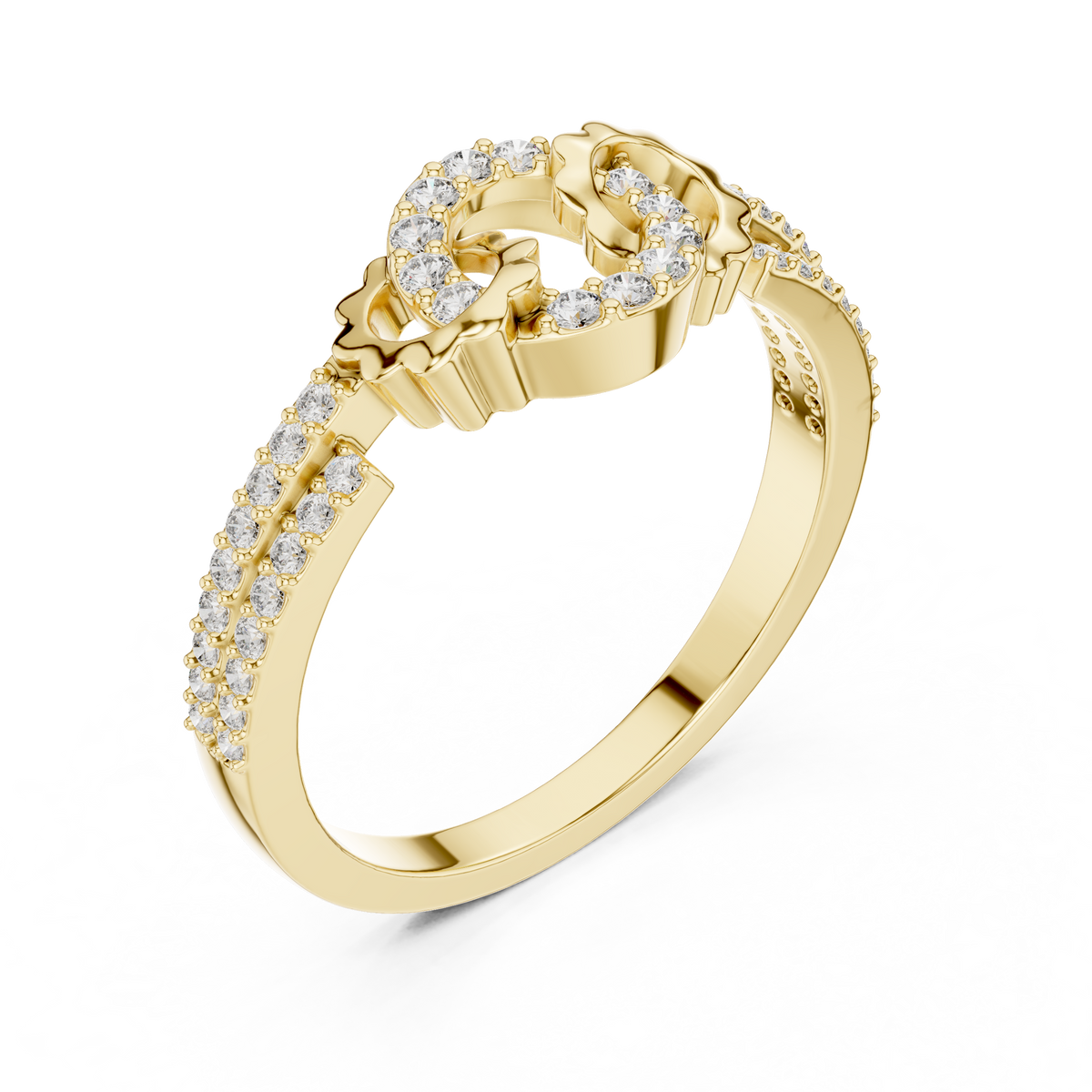 Open Circle Double-Row Pavé Moissanite Ring in yellow 925 sterling silver, view 2