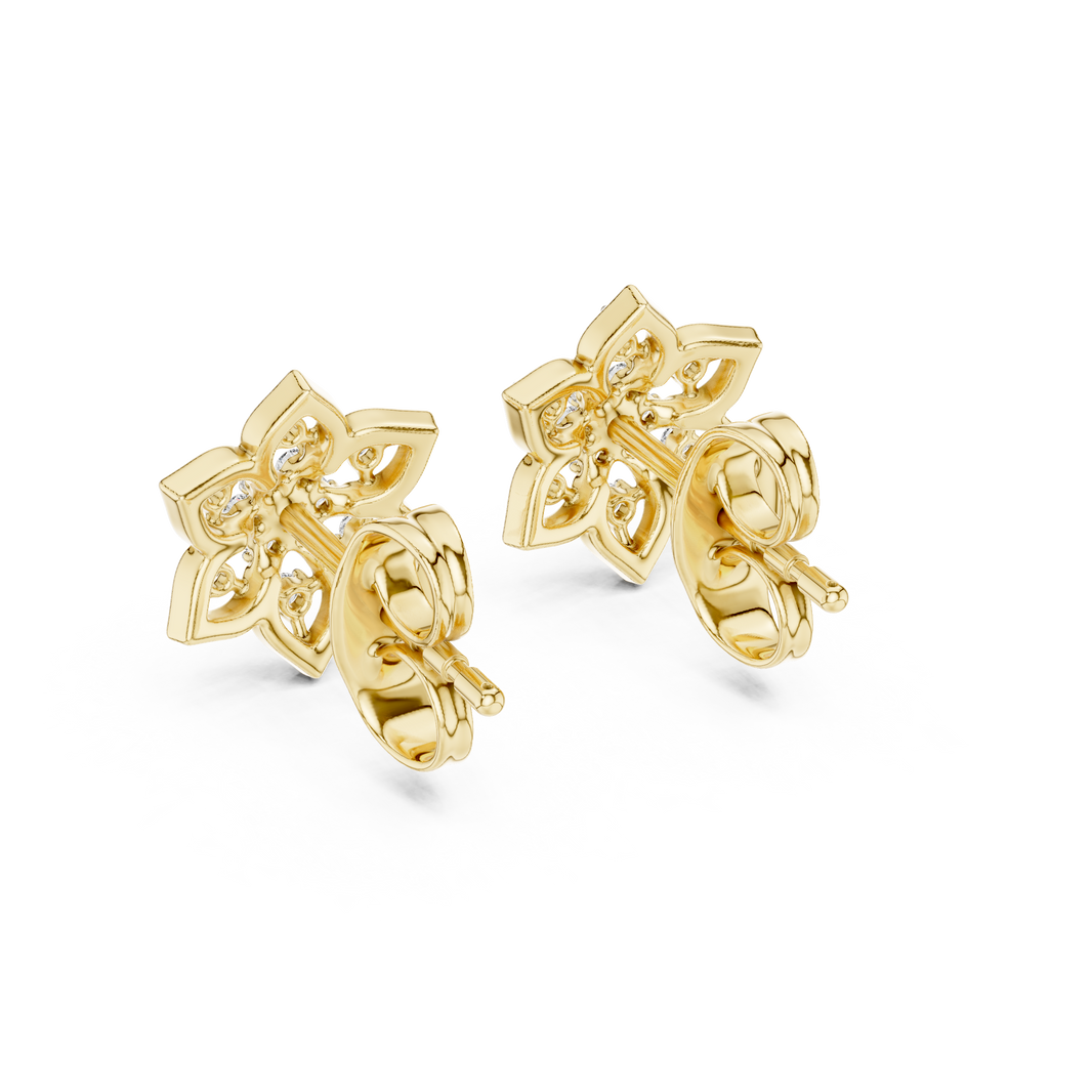 Moissanite Lotus Star Stud Earrings in yellow 925 sterling silver, view 3