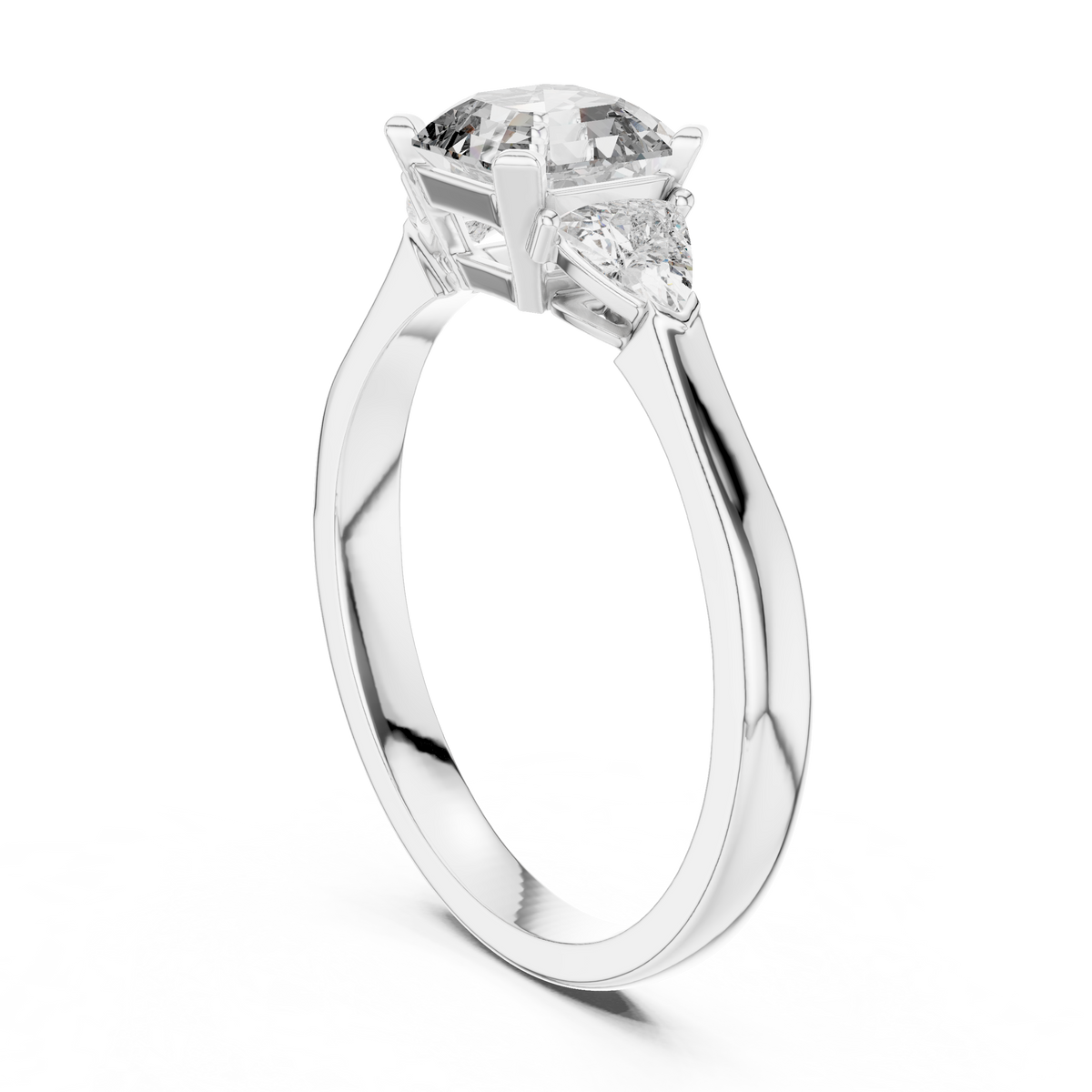 Asscher Cut and Trillion Three Stone Moissanite Ring in white 925 sterling silver, view 1