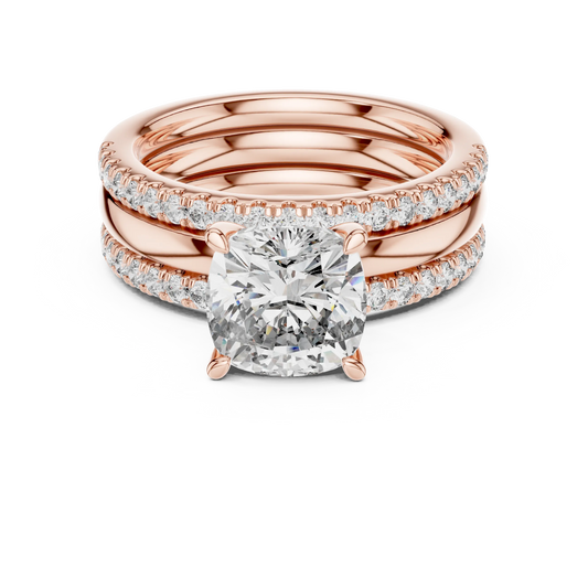 Cushion Cut Solitaire Moissanite Ring with Double Pavé Band in rose 925 sterling silver, view 4