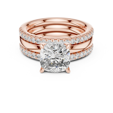 Cushion Cut Solitaire Moissanite Ring with Double Pavé Band in rose 925 sterling silver, view 4
