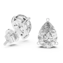 Pear moissanite stud earrings in white 925 sterling silver, three-prong basket, view 1