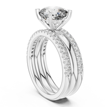 Cushion Cut Solitaire Moissanite Ring with Double Pavé Band in white 925 sterling silver, view 1