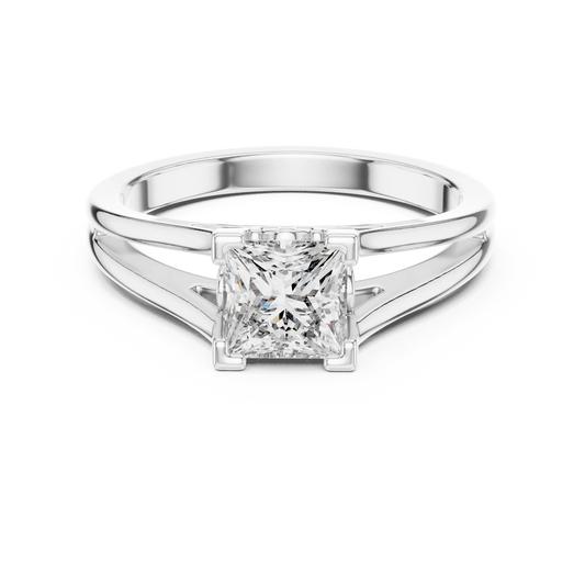 Princess Cut Solitaire Moissanite Split Shank Ring in white 925 sterling silver, view 4