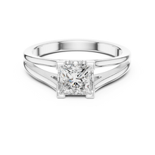 Princess Cut Solitaire Moissanite Split Shank Ring in white 925 sterling silver, view 4