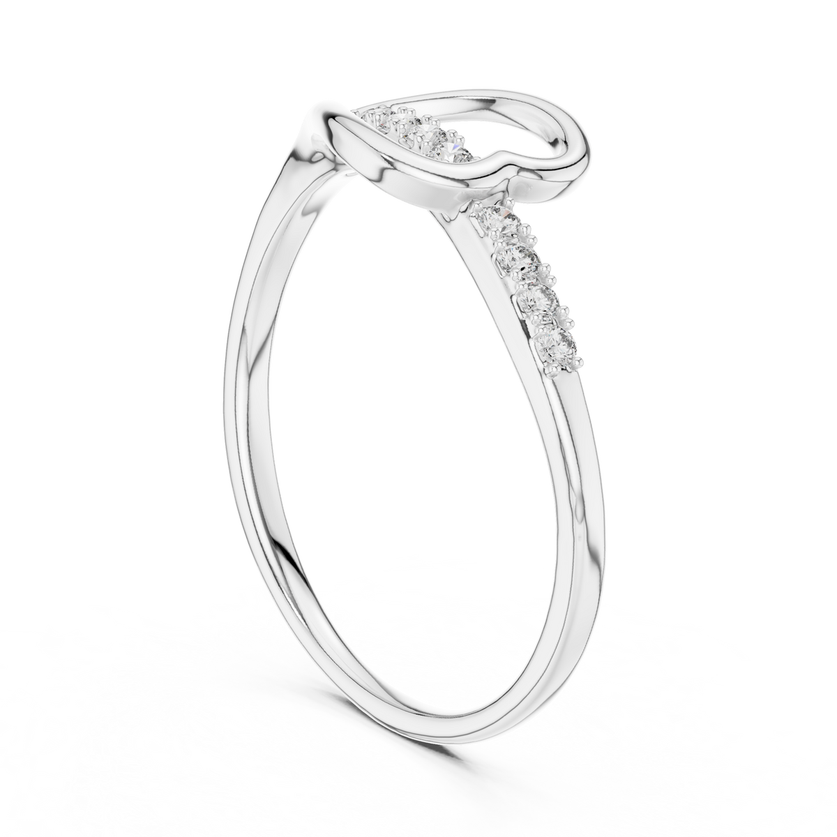 Sideways Open Heart Moissanite Ring in white 925 sterling silver, view 1