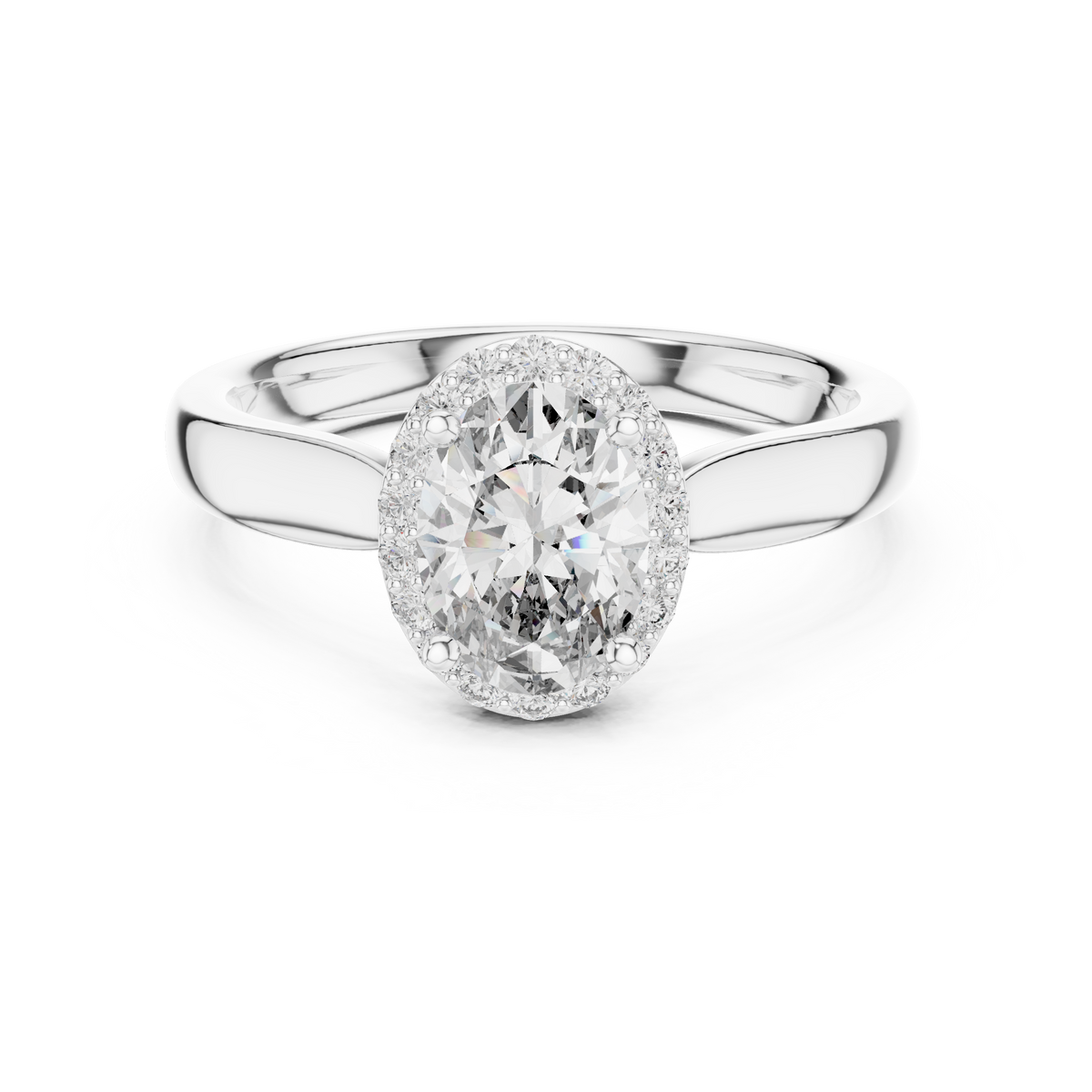 Oval Halo Moissanite Cathedral Ring in white 925 sterling silver, view 4