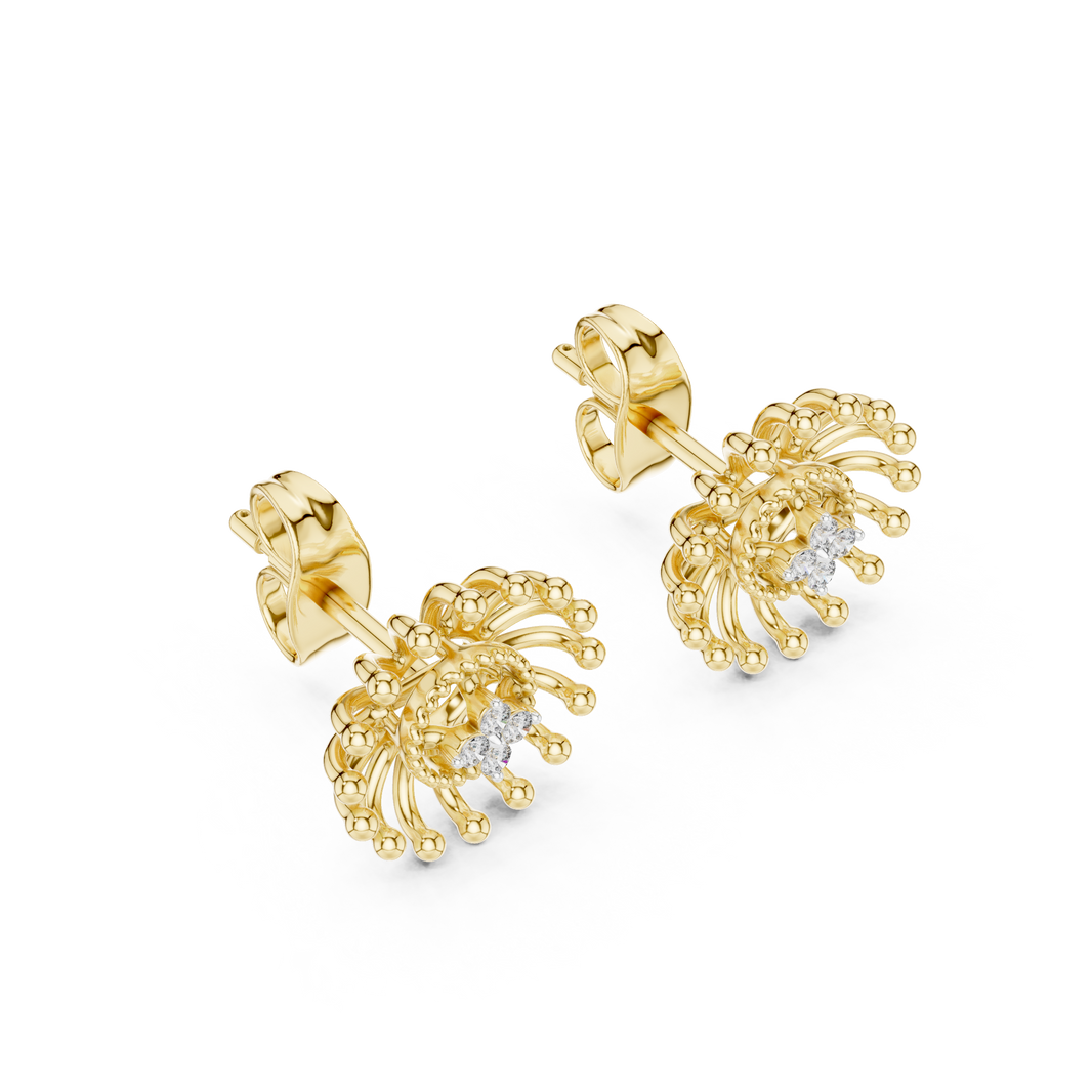 Moissanite Starburst Stud Earrings in yellow 925 sterling silver, view 2