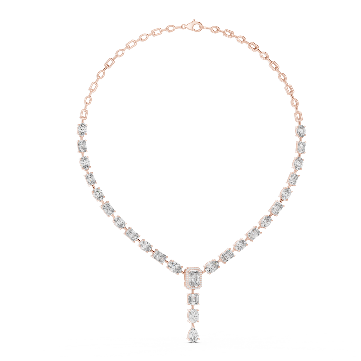 Mixed Shape Y Drop Necklace in rose 925 sterling silver, view 1