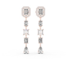 Emerald Halo Mixed Shape Moissanite Line Drop Earrings in rose 925 sterling silver, view 1