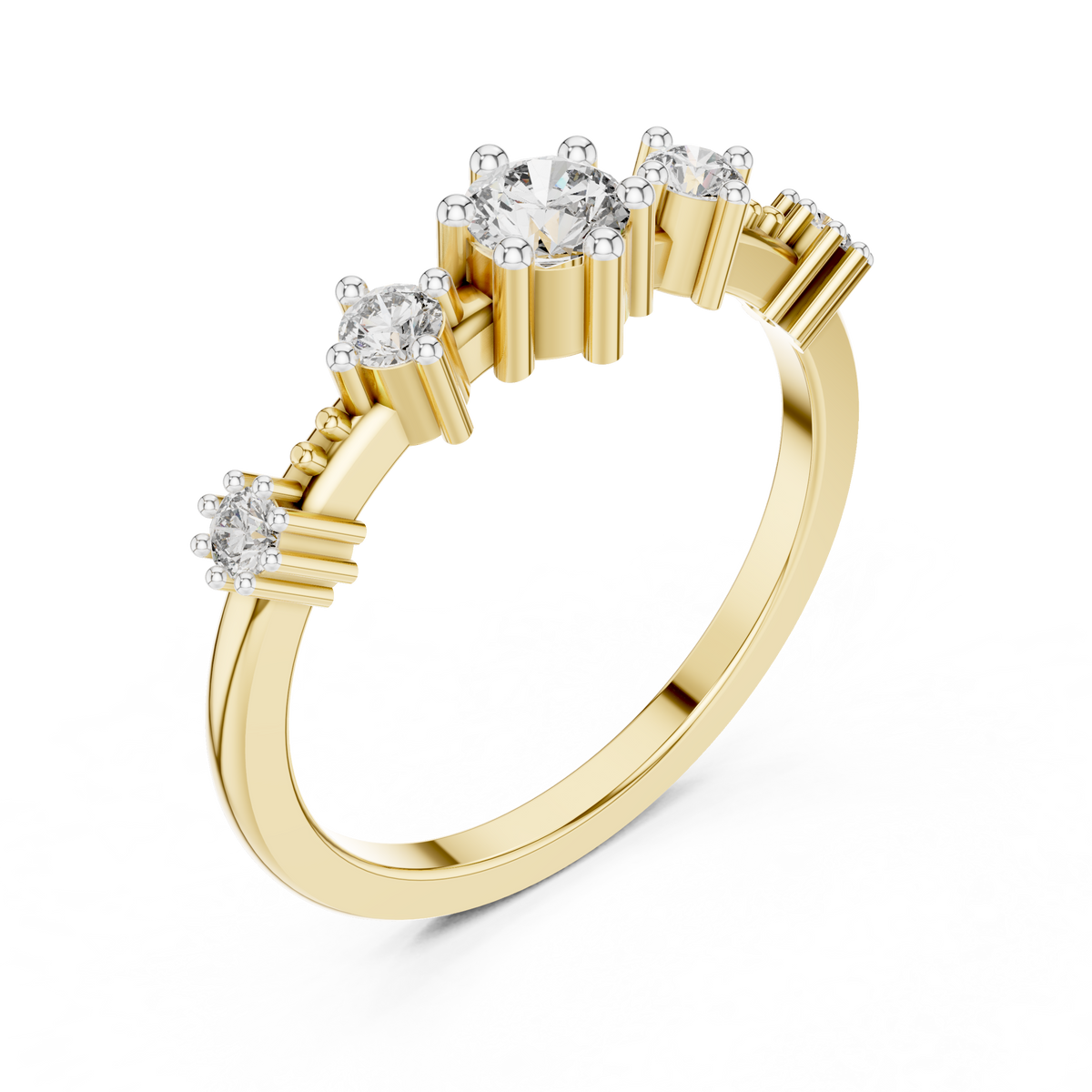 Five Stone Moissanite Ring in yellow 925 sterling silver, view 2