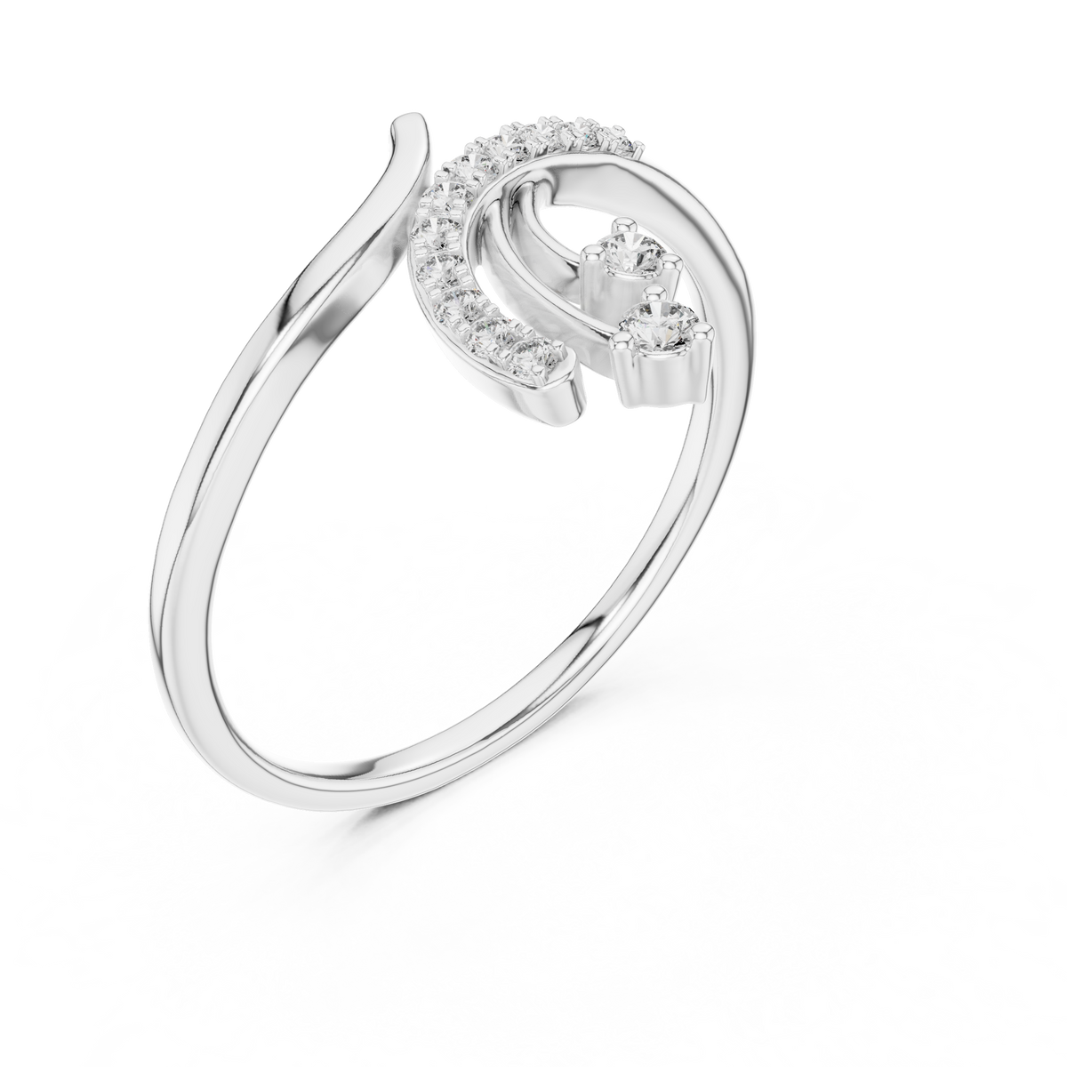 Shooting Star Spray Moissanite Ring in white 925 sterling silver, view 2
