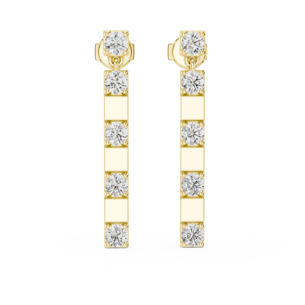 Moissanite bar drop earrings in yellow 925 sterling silver, view 4