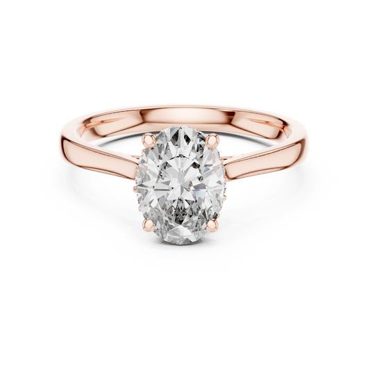 Oval Hidden Halo Moissanite Cathedral Solitaire Ring in rose 925 sterling silver, view 4