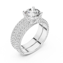 Round Solitaire Moissanite Ring with Wide Pavé Band in white 925 sterling silver, view 2