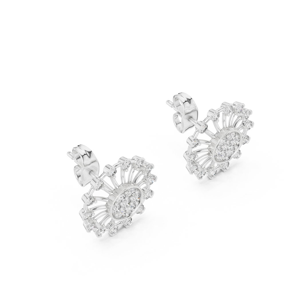 Moissanite Wheel Cluster Stud Earrings in white 925 sterling silver, view 2