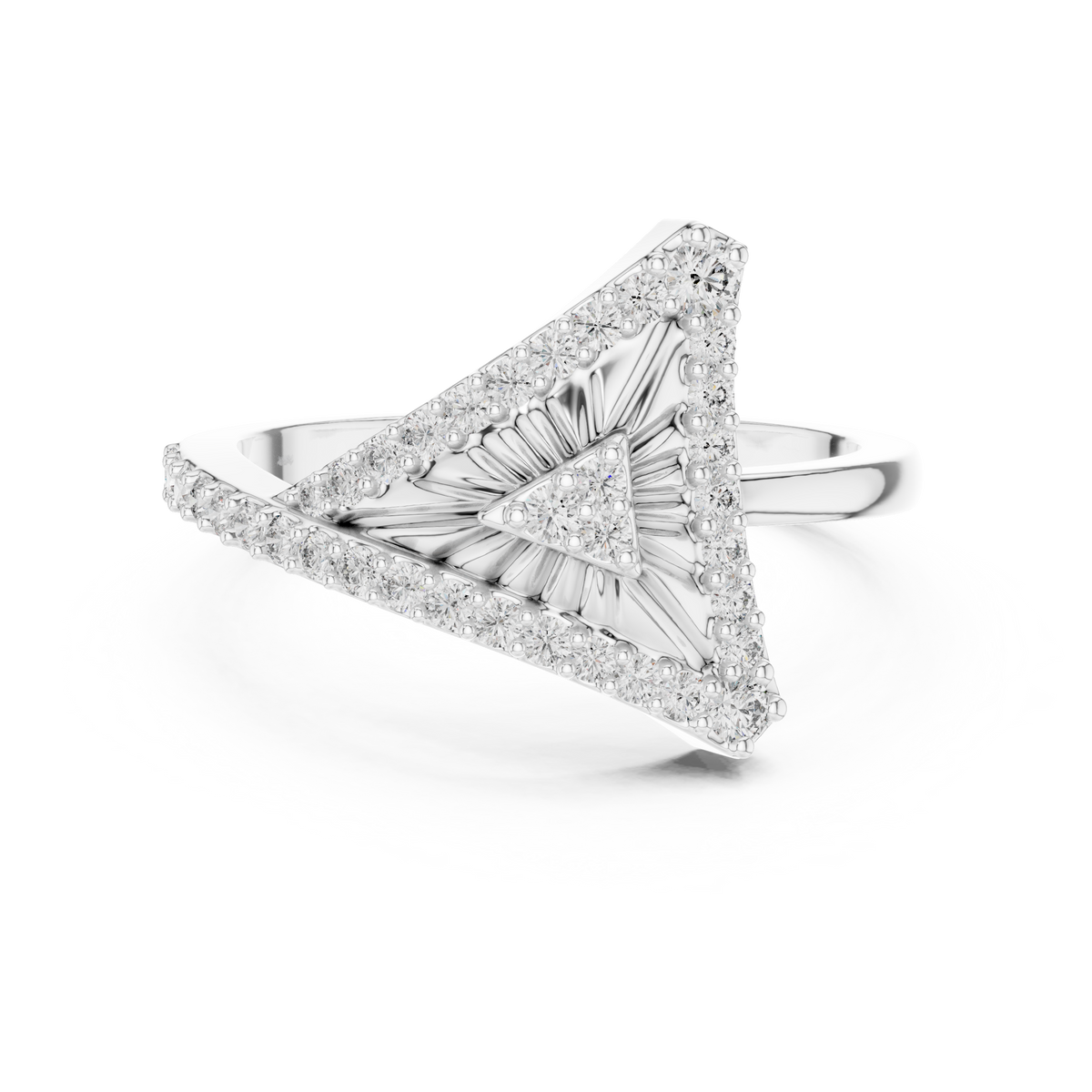 Triangle Sunburst Pavé Moissanite Ring in white 925 sterling silver, view 4