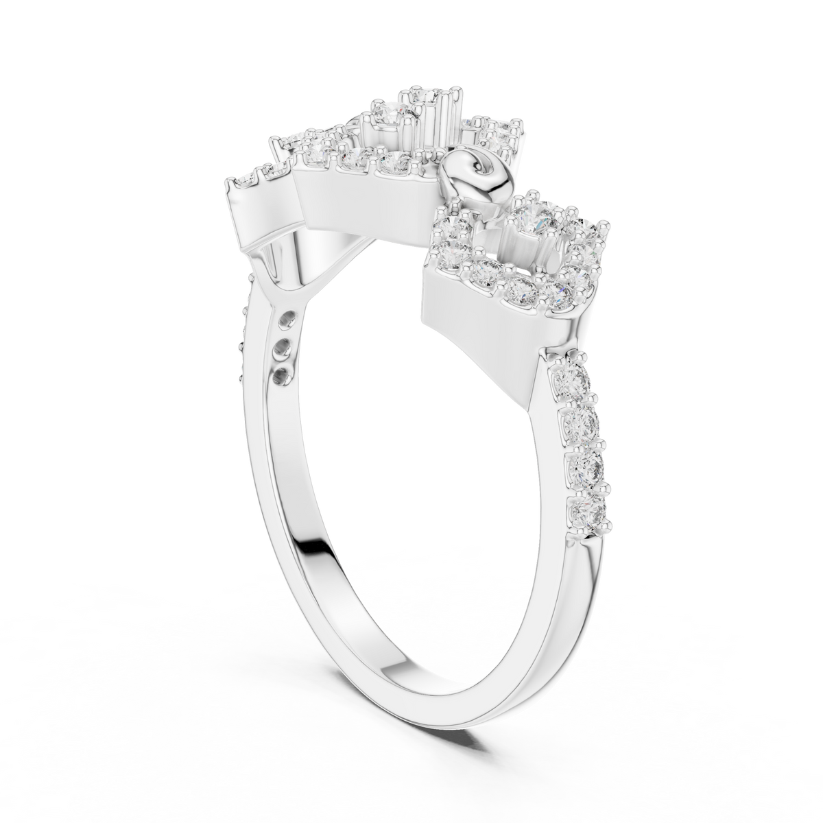 Linked Rhombus Frames Pavé Moissanite Ring in white 925 sterling silver, view 1