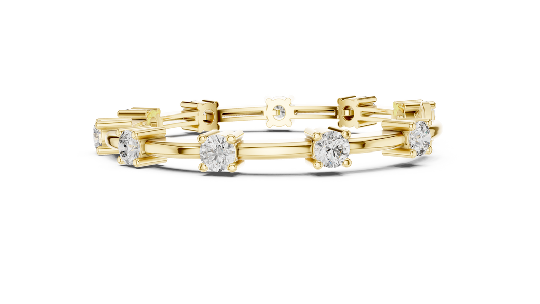 Round Moissanite Station Bar Bracelet in yellow 925 sterling silver, view 4