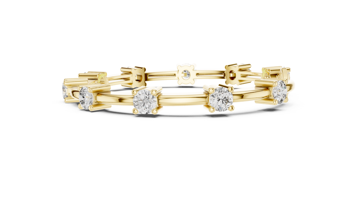 Round Moissanite Station Bar Bracelet in yellow 925 sterling silver, view 4