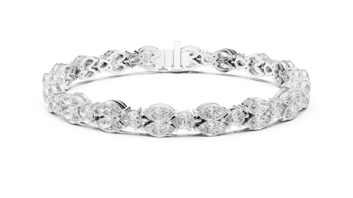 Marquise and Pear Moissanite Tennis Bracelet in white 925 sterling silver, view 1
