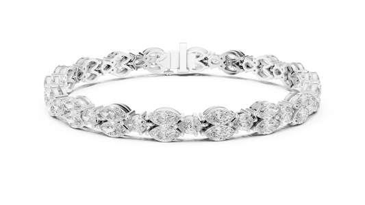 Marquise and Pear Moissanite Tennis Bracelet in white 925 sterling silver, view 1