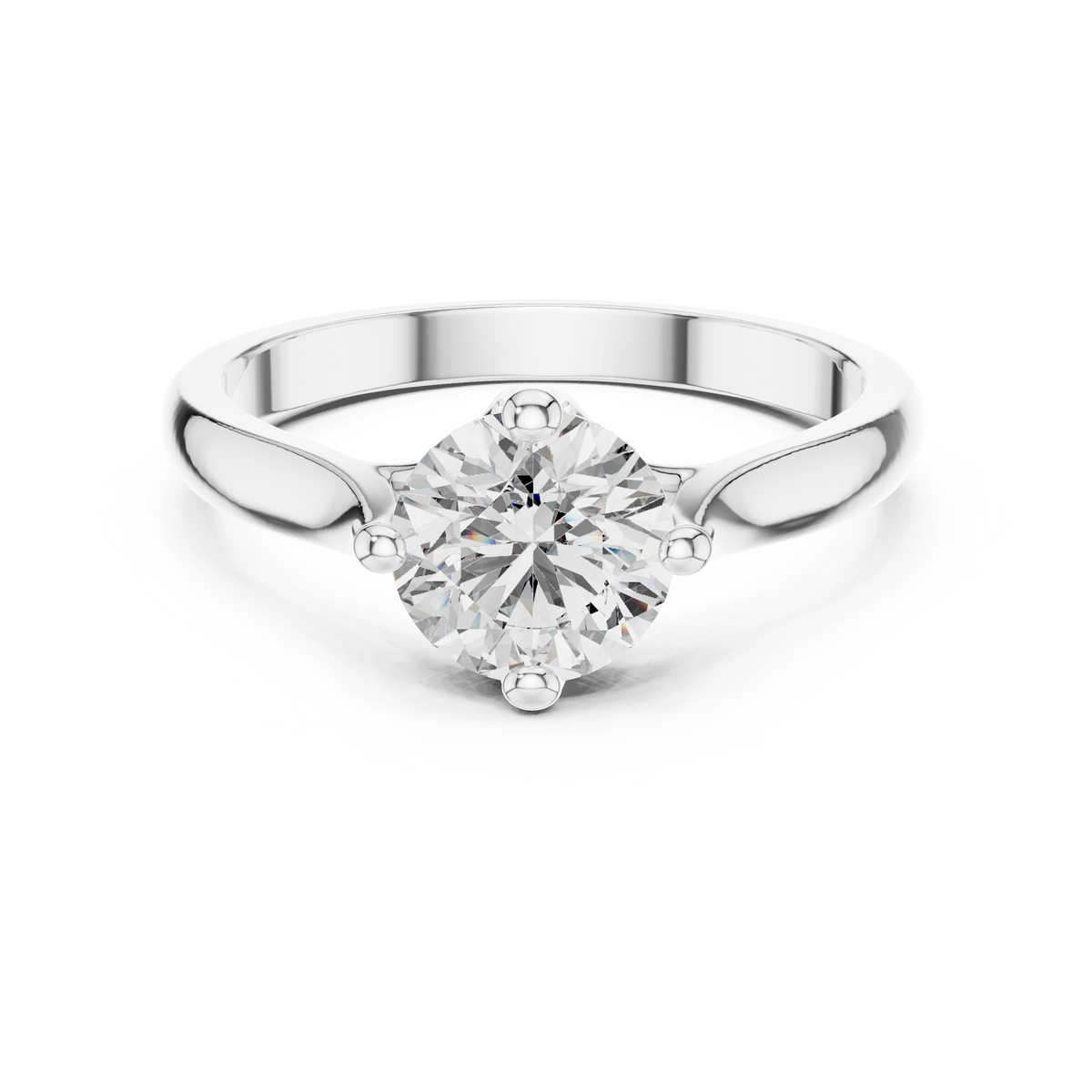 Round Compass Set Moissanite Split Cathedral Solitaire Ring in white 925 sterling silver, view 4
