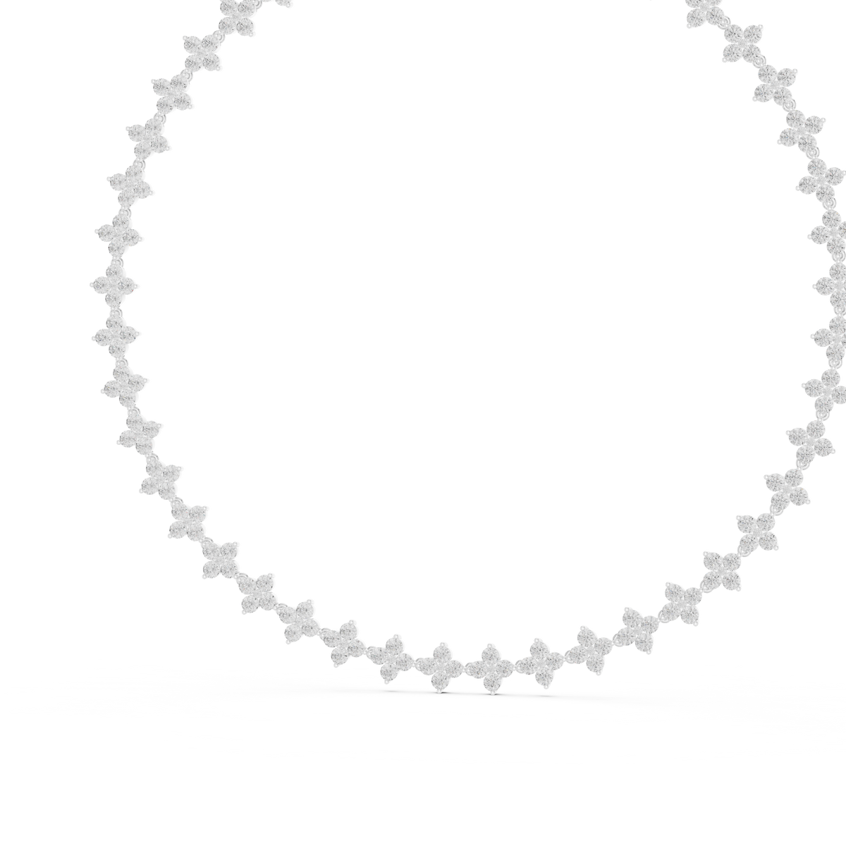 Flower Cluster Link Necklace in white 925 sterling silver, view 2