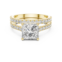 Princess Cut Moissanite Double Pavé Band Ring in yellow 925 sterling silver, view 4