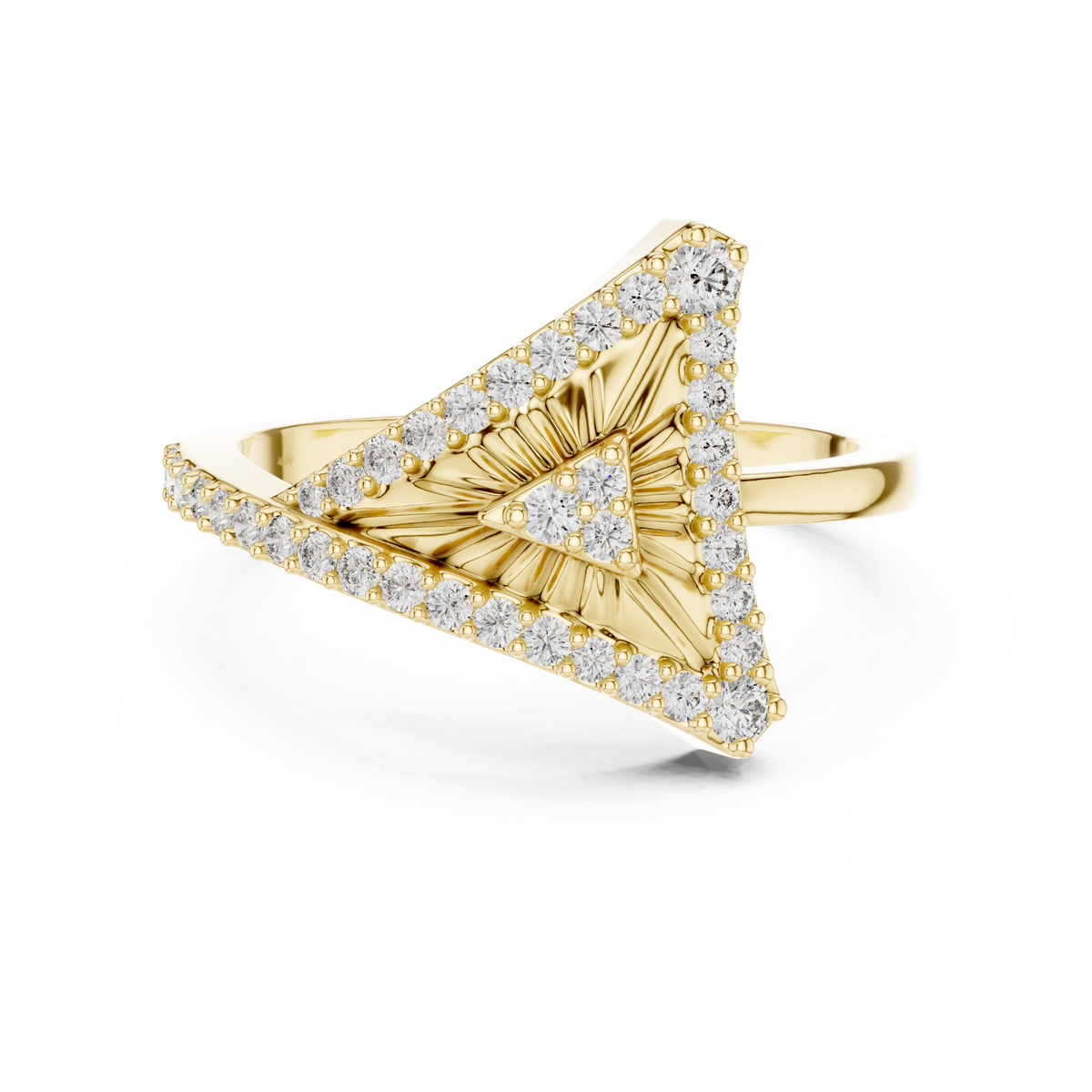 Triangle Sunburst Pavé Moissanite Ring in yellow 925 sterling silver, view 4