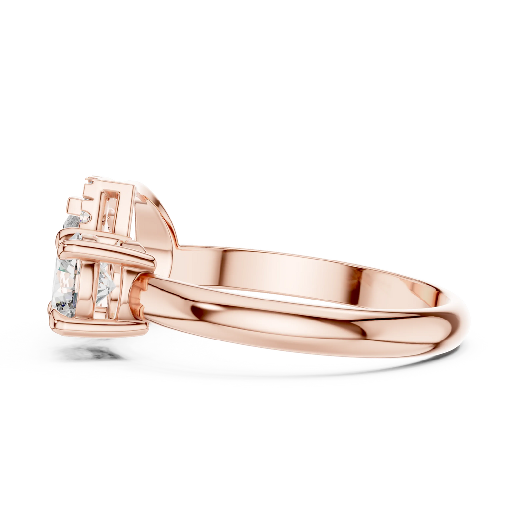 Pear Halo and Round Toi et Moi Moissanite Ring in rose 925 sterling silver, view 3