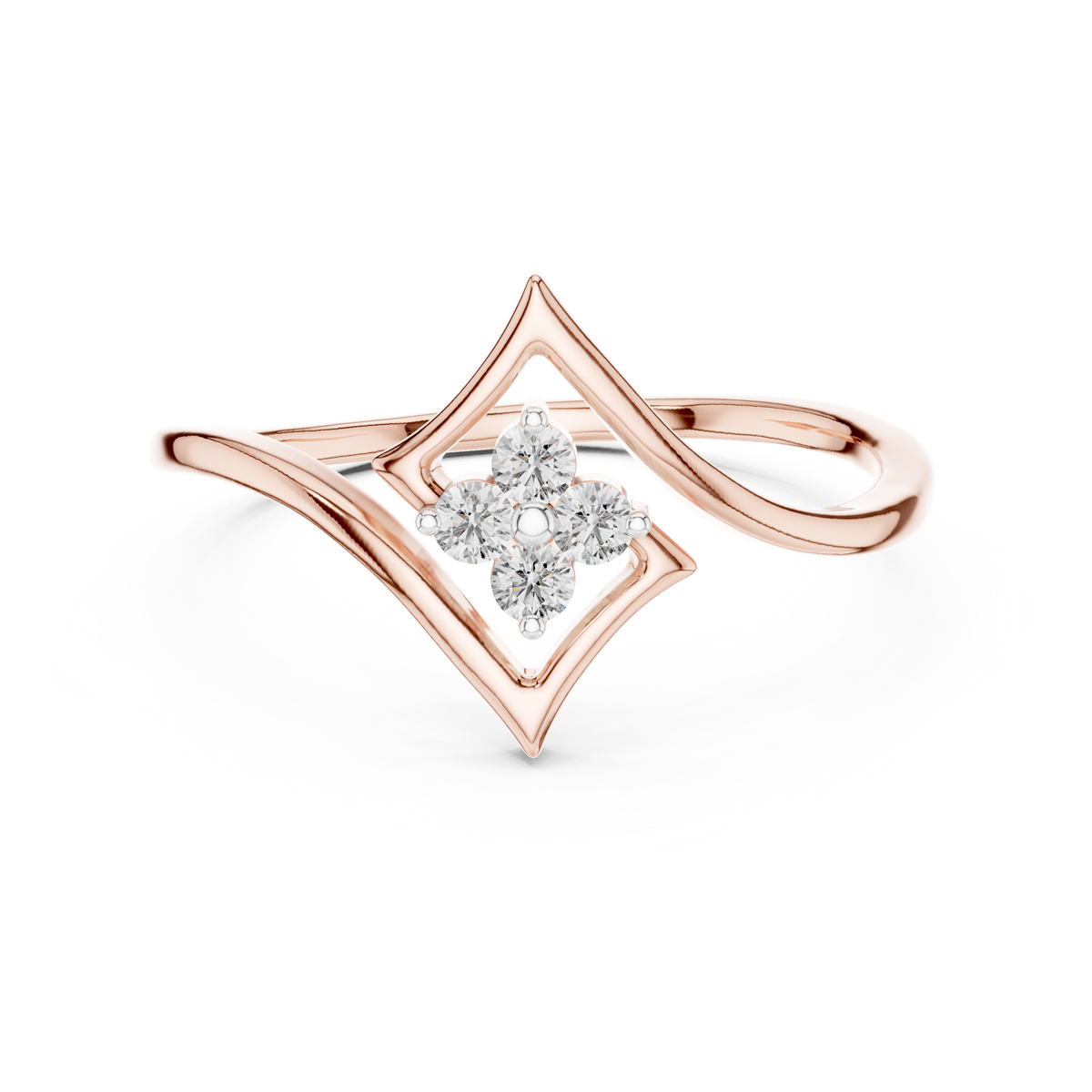 Open Kite Clover Cluster Moissanite Ring in rose 925 sterling silver, view 4