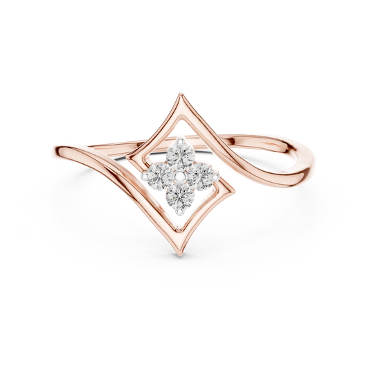 Open Kite Clover Cluster Moissanite Ring in rose 925 sterling silver, view 4