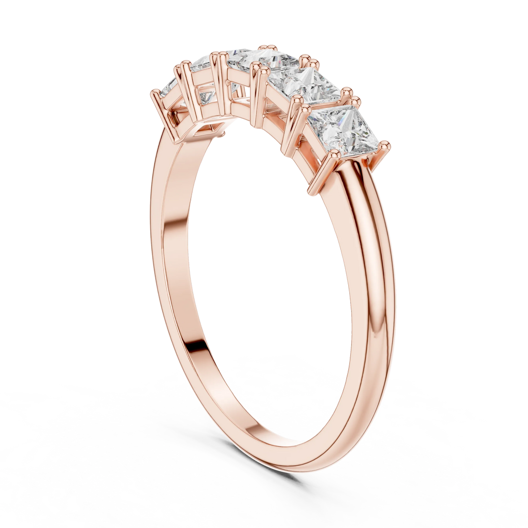 Five Stone Princess Cut Moissanite Band in rose 925 sterling silver, view 1